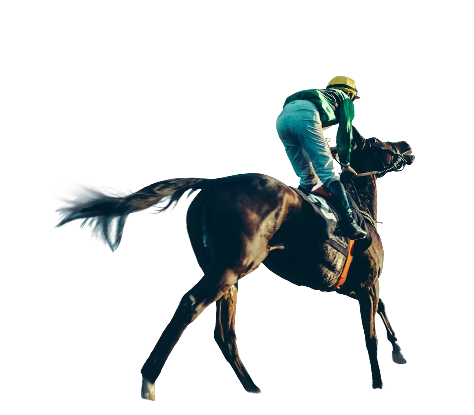 A jockey in green and yellow silks riding a racehorse at Royal Ascot